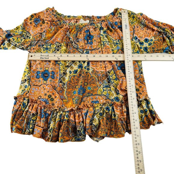 Bohemian Floral Print Blouse Top By Melloday Size S 97% Polyester 3% Spandex - Picture 5 of 6